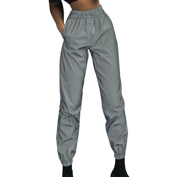 

women's pants & capris ladies luminous trousers autumn casual solid color reflective streetwear women spodnie damskie, Black;white