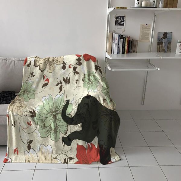 

leisure blankets elephant flower pattern home textiles sofas children's bedroom for travel special throw blanket warm flannel