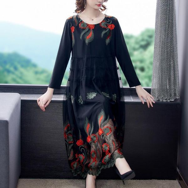

embroidered long sleeve spring and autumn t145 casual dresses, Black;gray