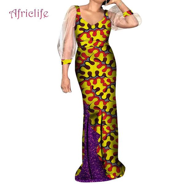 

ethnic clothing chiffon long sleeve fashion lady glitter fabric patchwork african wax cotton women dresses wy6448, Red