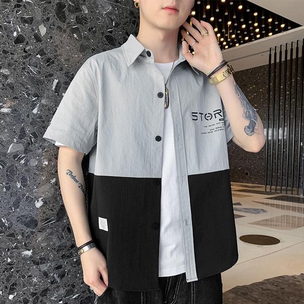 

men's casual shirts short sleeve men youth shopping thin summer white black blue patchwork for 2021 fashion