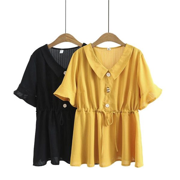 

women's blouses & shirts plus size 2021 summer korean style clothing loose slimming short sleeve lapel shirt casual ladies 4xl zh1511, White