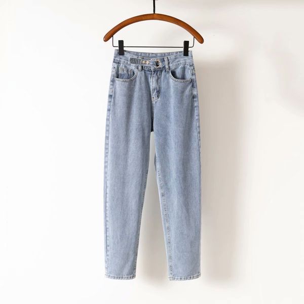 

jeans m3155 - korean women's clothing spring and autumn 2021 high waisted eye-catching button denim straight pants for women, Blue