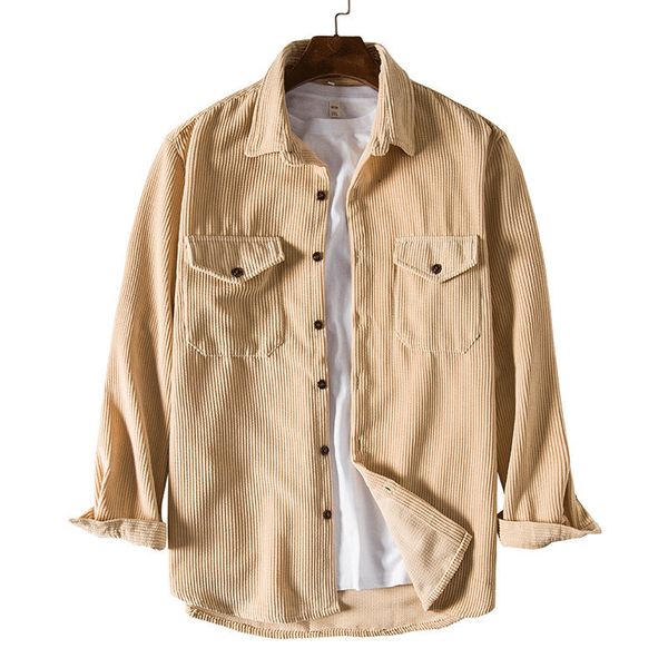

men's fashion shirts 2021 corduroy long sleeve thiened solid color double poet, White;black