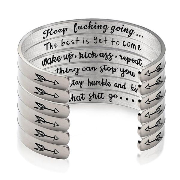 

bangle 6mm width surface bangles for women men silver stainless steel inspirational keep going jewelry gifts, Black