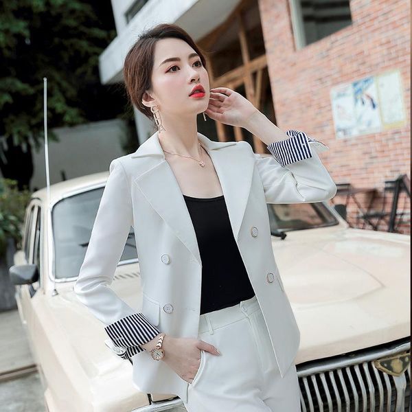 

women's suits & blazers ladies autumn and winter fashion double-breasted suit jacket slim trousers temperament two-piece, White;black