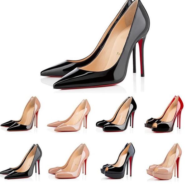 

with box new women shoes high heels red bottoms leather pointed toes pumps outdoor bottoms dress shoes size 36-43, Black