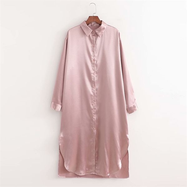 

women summer elegant satin dress solid long sleeve turn-down collar fashion female street shirts dresses clothes vestidos 210513, Black;gray