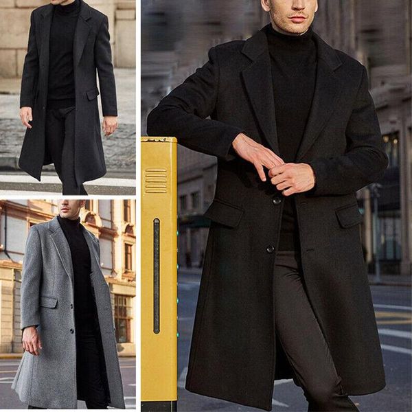

men's wool & blends american and european english long woolen coat, double-sided coat wish, Black