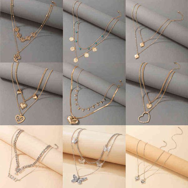 Tocona coeur pendentif collier pour femmes luxe perle pierre papillon fleurs géoemtrique multicouche clavicule chaîne bijoux G1206