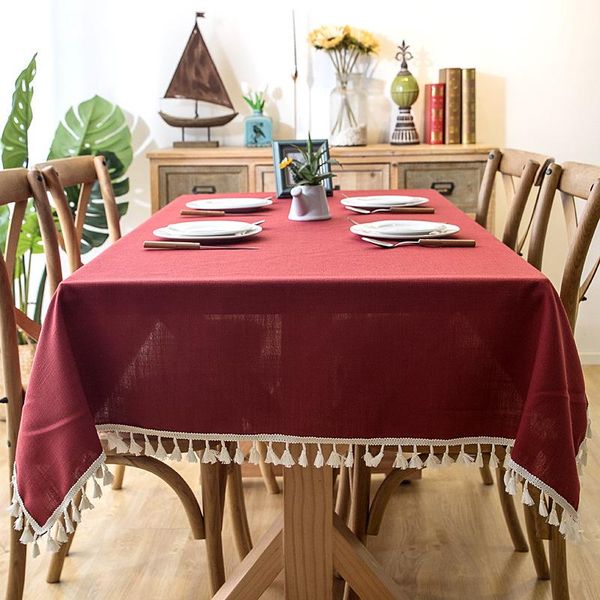 

table cloth decorative linen tablecloth with tassel waterproof cover tea solid