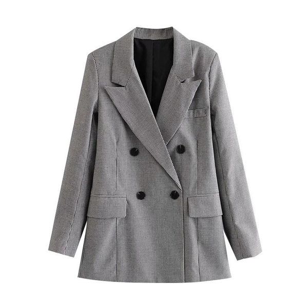 

women's suits & blazers kalenmos vrouwen 2021 fashion double breasted check blazer jas vintage lange mouwen zakken vrouwelijke bovenkle, White;black