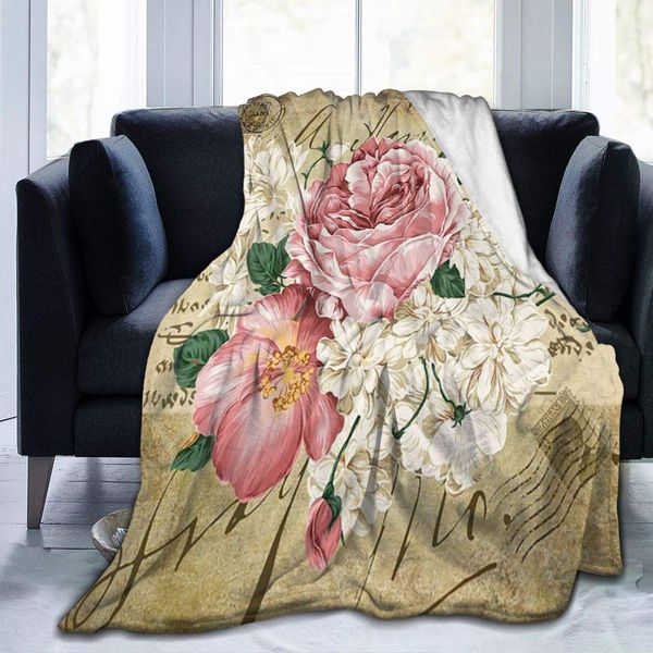 

vintage rose floral super soft throw blanket 40"x50" lightweight fluffy flannel fleece blanket for couch bed sofa travelling