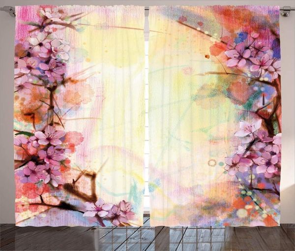 

curtain & drapes flower curtains cherry blossoms romance and love sign branch eastern oriental design living room bedroom window yellow