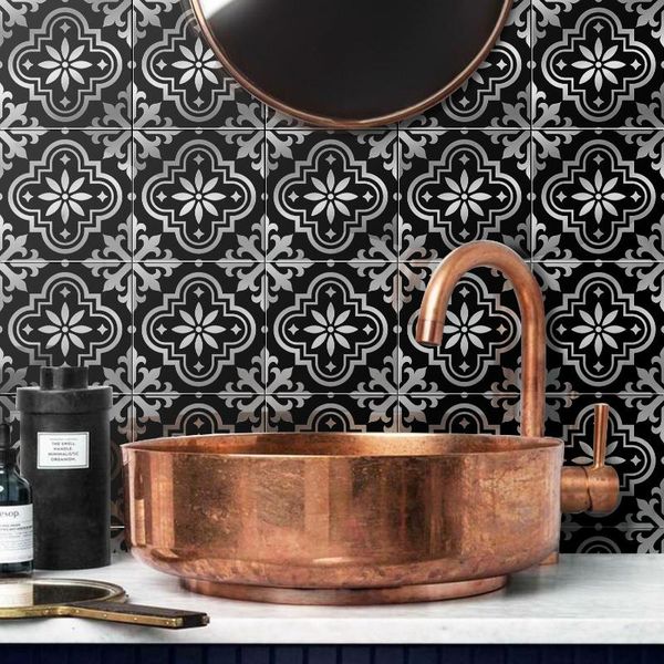 

wallpapers 15x15cmx12pcs black mediterranean1 chrome self adhesive tile wall sticker epoxy bathroom kitchen home oil-proof waterproof decor