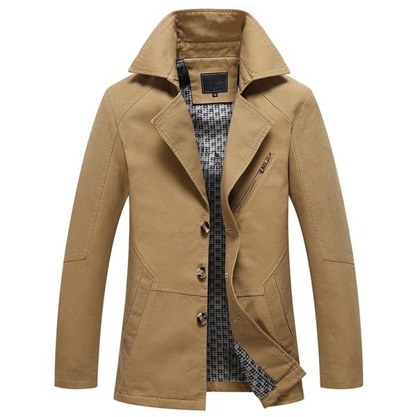 

men spring business casual trench coat jacket brand fashion long sleeve 100% cotton solid washed 210819, Tan;black