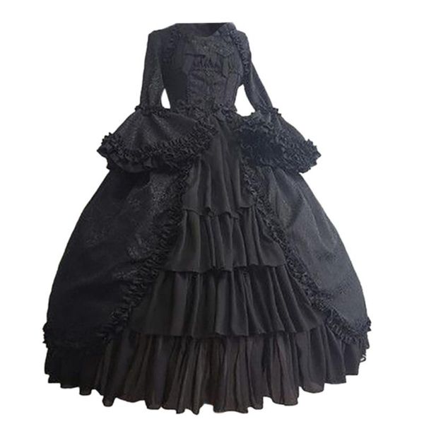 

casual dresses medieval retro gothice court dress royal lady ball square neck tight waist bowknot women elegant costume vestidos ropa, Black;gray