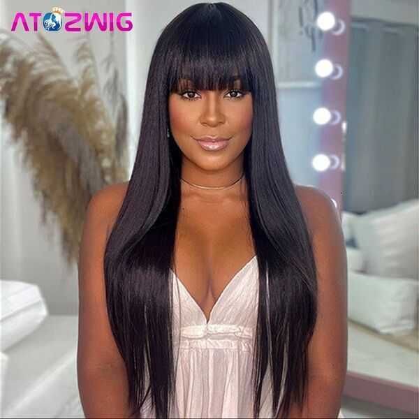 

wig hair headgear qi bangs long straight female wig, Black