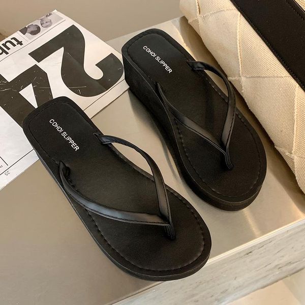 

slippers flip-flops women's summer outdoor wear thick-soled fashion high-heel sandals, Black