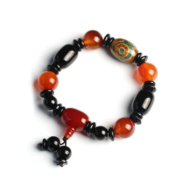 

other bracelets natural nine-eye dzi agate bracelet men's tibetan gift for women's fine jade jewelry, Golden;silver