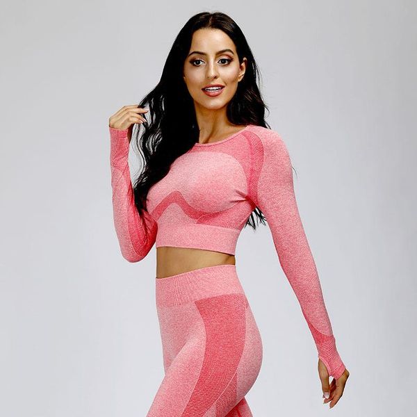 

sports fitness autumn and winter nylon solid color long sleeve seamless yoga wear sport 2021 outfits, White;red