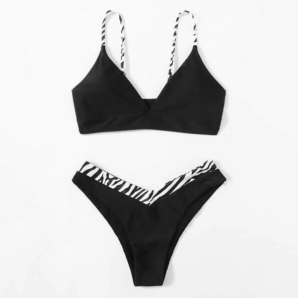 

women's swimwear 40#leopard printed bikini set women patchwork high breast contrast gradient split straps swimsuit tankini, White;black