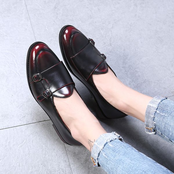 

2018 new casual mens leather shoes loafers retro trend belt buckle mens shoes taobao foreign trade one piece dropshipping, Black