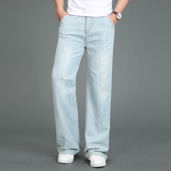 

jeans men 2021 summer thin large size micro bell pants men's modis straight light blue classic more 28-34