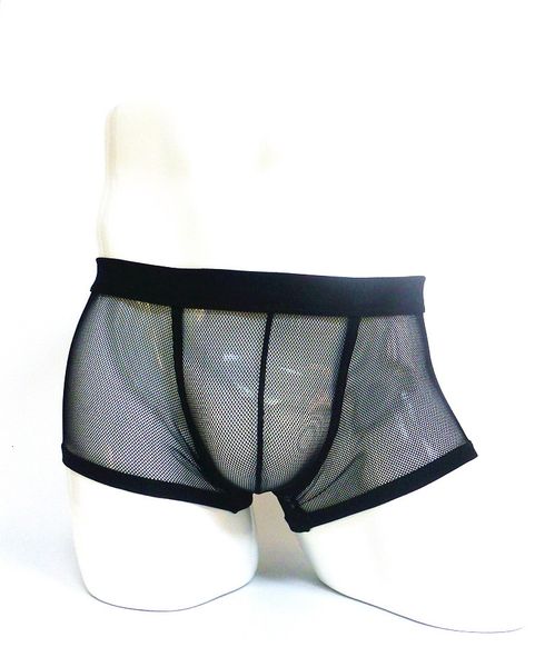 

transparent mesh men's underwear low waist boxer u convex design fun transparent, Black;white