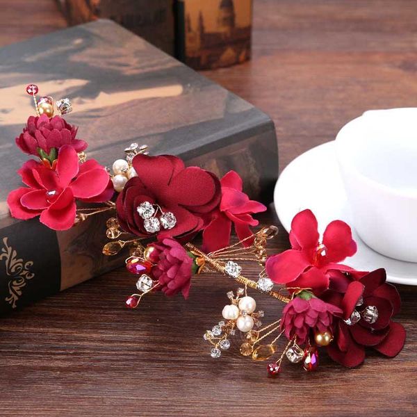 

hair clips & barrettes bridal wedding red lace flower pins women vintage style beauty headwear girls fashion individuality headpieces jewelr, Golden;silver