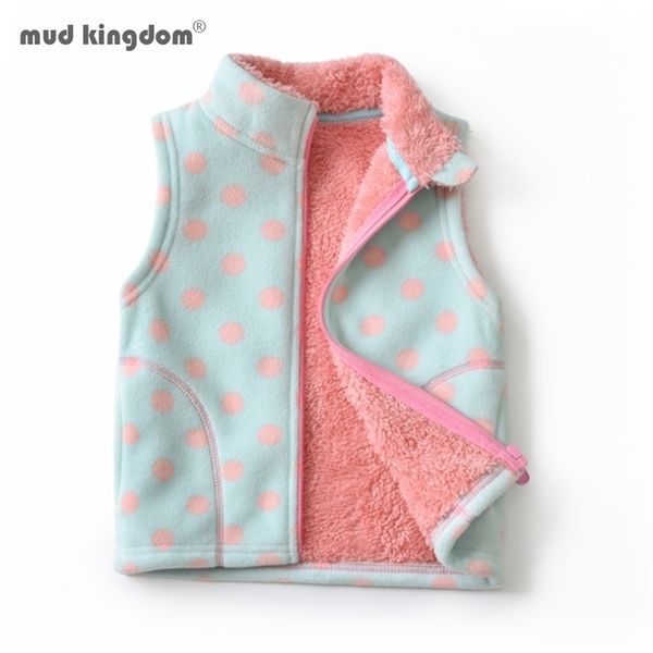 Mudkingdom meninas colete jaquetas outono pesado velo espessura morna crianças outerwear bolinhas coração padrão casacos roupas 211203