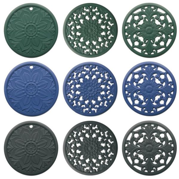 

mats & pads 3pcs exquisite hollow carved silicone round insulation pad anti-scald pot mat heat resistant placemat home decor