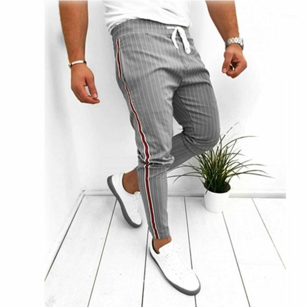 

men's men summer casual pants sport gym slim fit running joggers stripe long trousers sweatpants 1 unvp, Black
