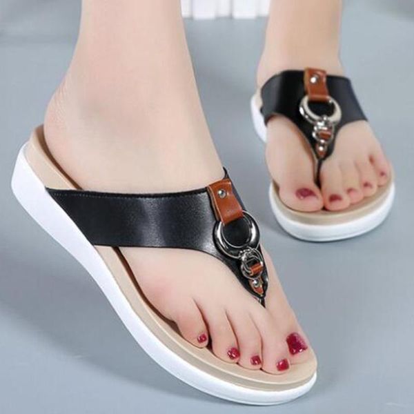 

slippers soft-sole flip-flop women's sandals outer wear summer style fashion pregnant women flat non-slip woman xx79, Black