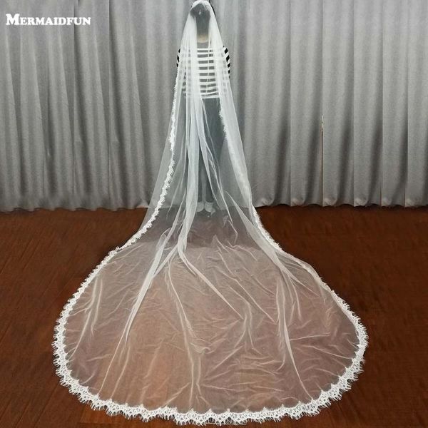 

bridal veils 2021 real po lace edge one layer wedding veil with comb 3 meters beautiful narrow eyelash, Black