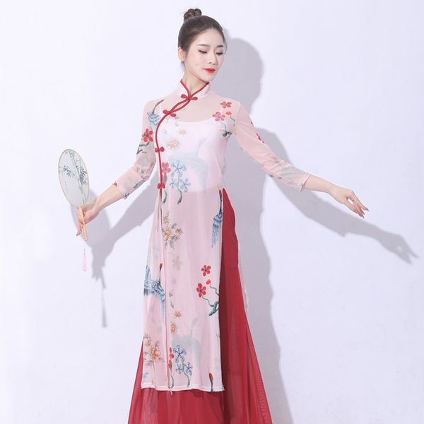 

women classical dance body rhyme practice clothes chinese ancient gauze dress elegant fairy performance dance costume 12278, Red