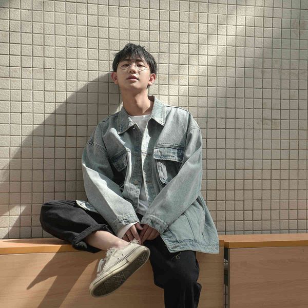 

men's jackets spring and autumn korean style wild short denim jacket female hip-hop personality loose bf irregular soft shirt d9ne, Black;brown