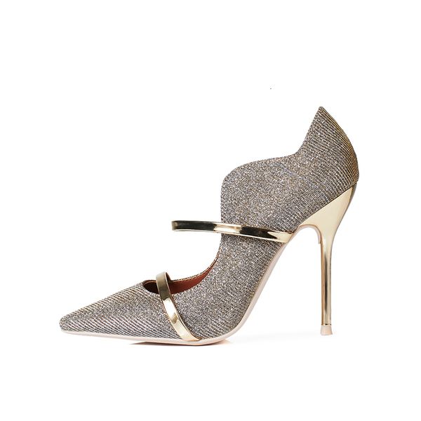 

shoe mode black gold points slide toe in women leap shoes bombs colorblock leaping wings high heeled thin metal jacks