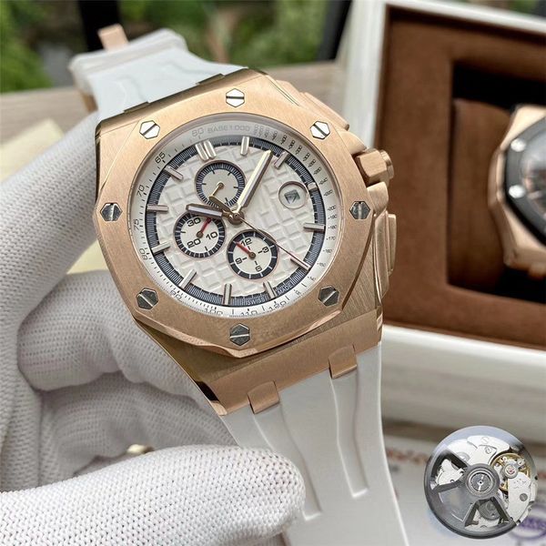 

classic fashion men's mechanical watch rubber belt diameter 44mm gold black luxury dial transparent movement scratch resistant sapphire, Slivery;brown