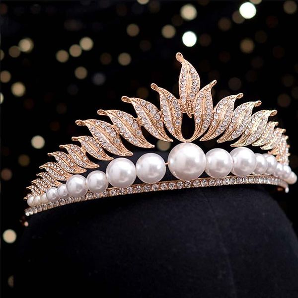 

hair clips & barrettes luxury pearls rhinestone tiaras and crowns headbands for women princess diadem bride wedding accessories forseven, Golden;silver