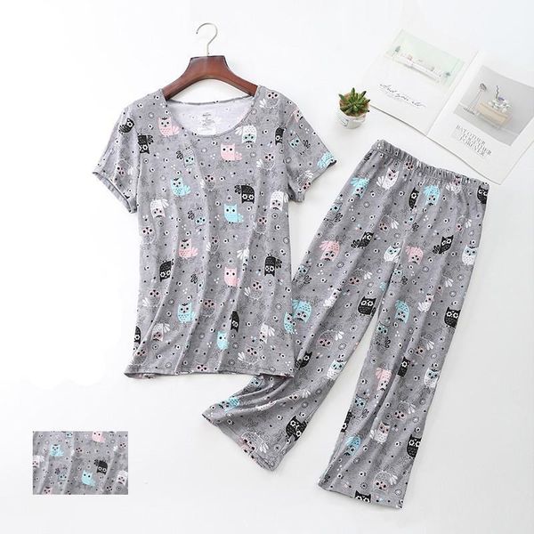 

Cartoon Pajamas Set Sexy Women Sleepwear Short Sleeve T Shirt Long Pants Fashion Home Cotton Mom Big Size, Black;red