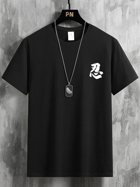 

men figure & chinese letter graphic tee n1ie#, White;black