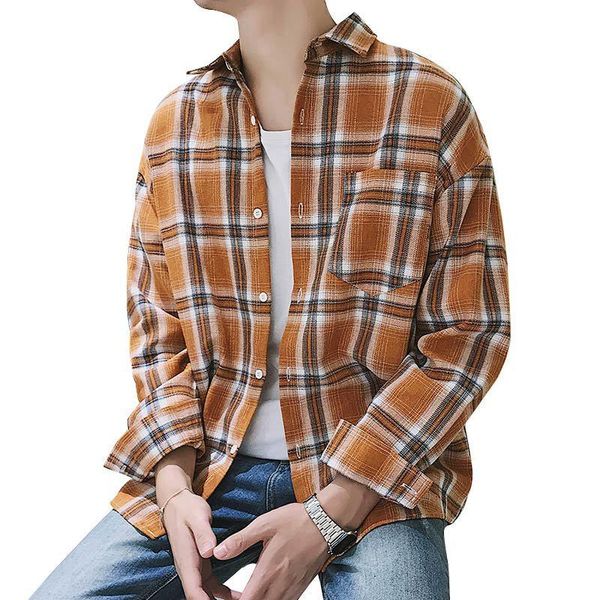 

men's casual shirts japanese style harajuku cotton fashion loose multicolor plaid long sleeve leisure men check streetwear, White;black