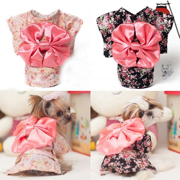 

dog apparel cute bowknot pet puppy kimono costume skirt dress clothing cherry floral pringted clothes teddy chihuahua poodle