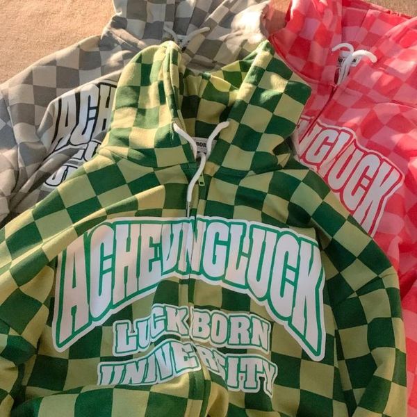 

women's hoodies & sweatshirts 90 vintage streetwear lattice sweatshirt harajuku casual letter print coat zip-up ulzzang korean chic y2k, Black