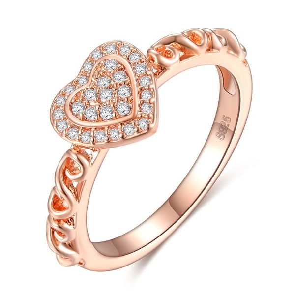 

wedding rings silver color ring rose gold love heart full crystal engagement tail for gift women cz party jewelry, Slivery;golden