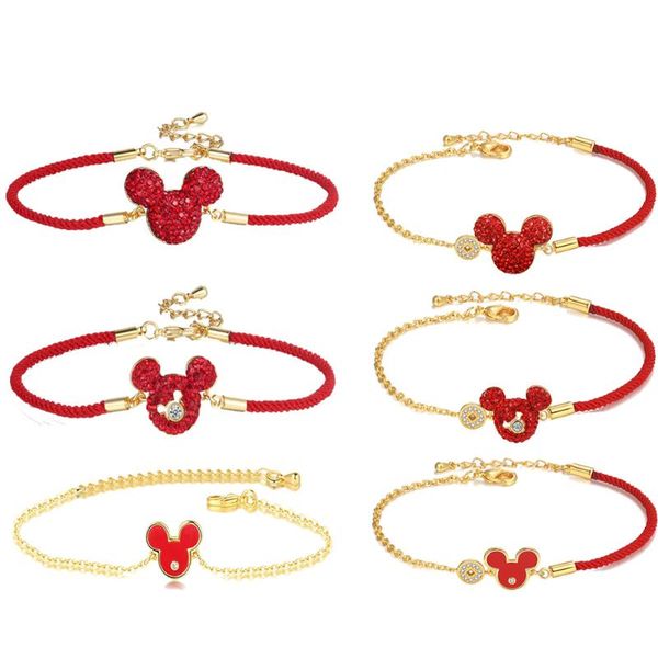 

link, chain red rope bracelets for lady cute mouse crystals cartoon bear anime accessories charm jewelry luxury year christmas gifts, Black