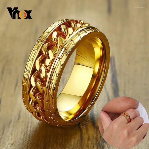 

cluster rings vnox spinner tire texture ring with chain 8mm stainless steel band for men auto car lover accessory gift him1, Golden;silver