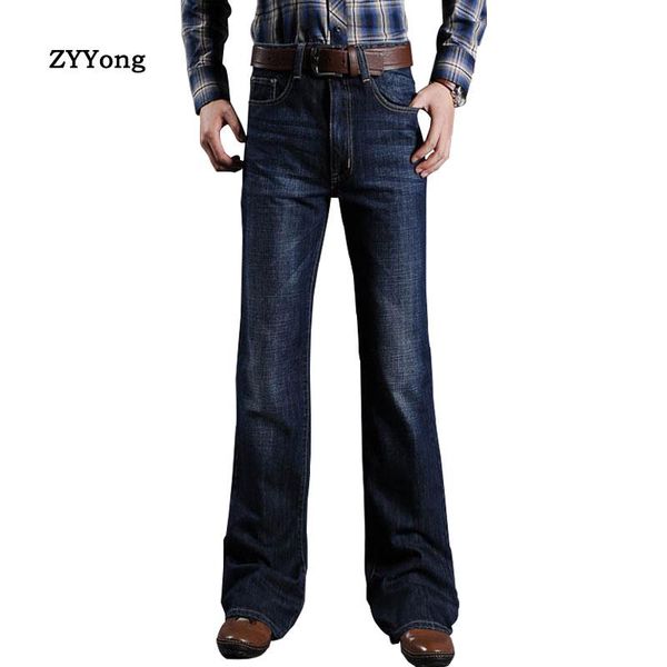 

mens flared jeans for men boot cut leg loose classic denim flare bootcute male fashion high waist pants men's, Blue