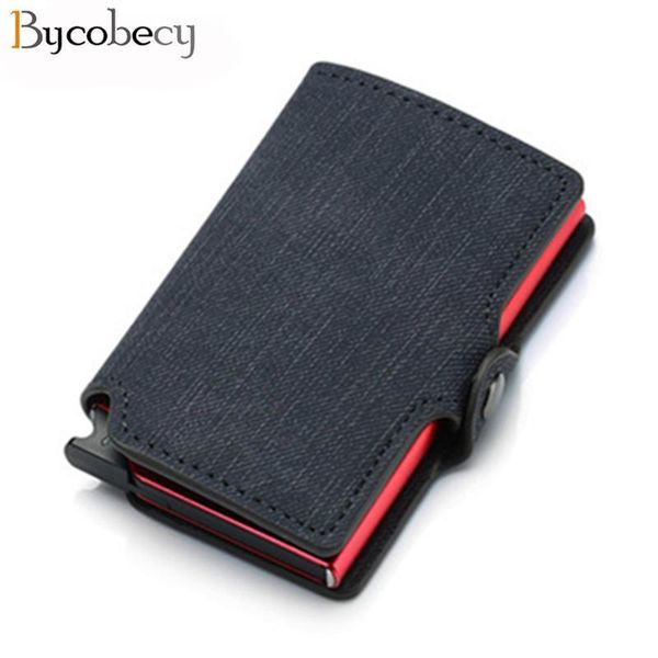 

bycobecy rfid aluminium alloy wallet holder pu leather card for women automatic up case wallets, Red;black